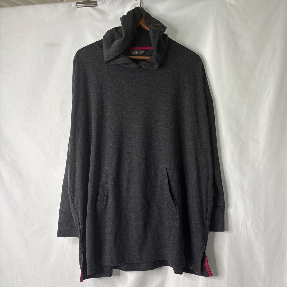 The North Face Womens S Charcoal Gray Hooded Pullover Tunic Oversized Athleisure